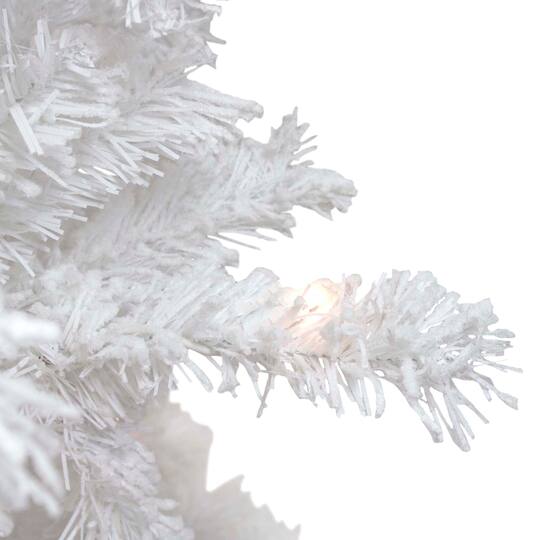 7.5ft. Pre-Lit Flocked White Spruce Artificial Christmas Tree, Clear Lights